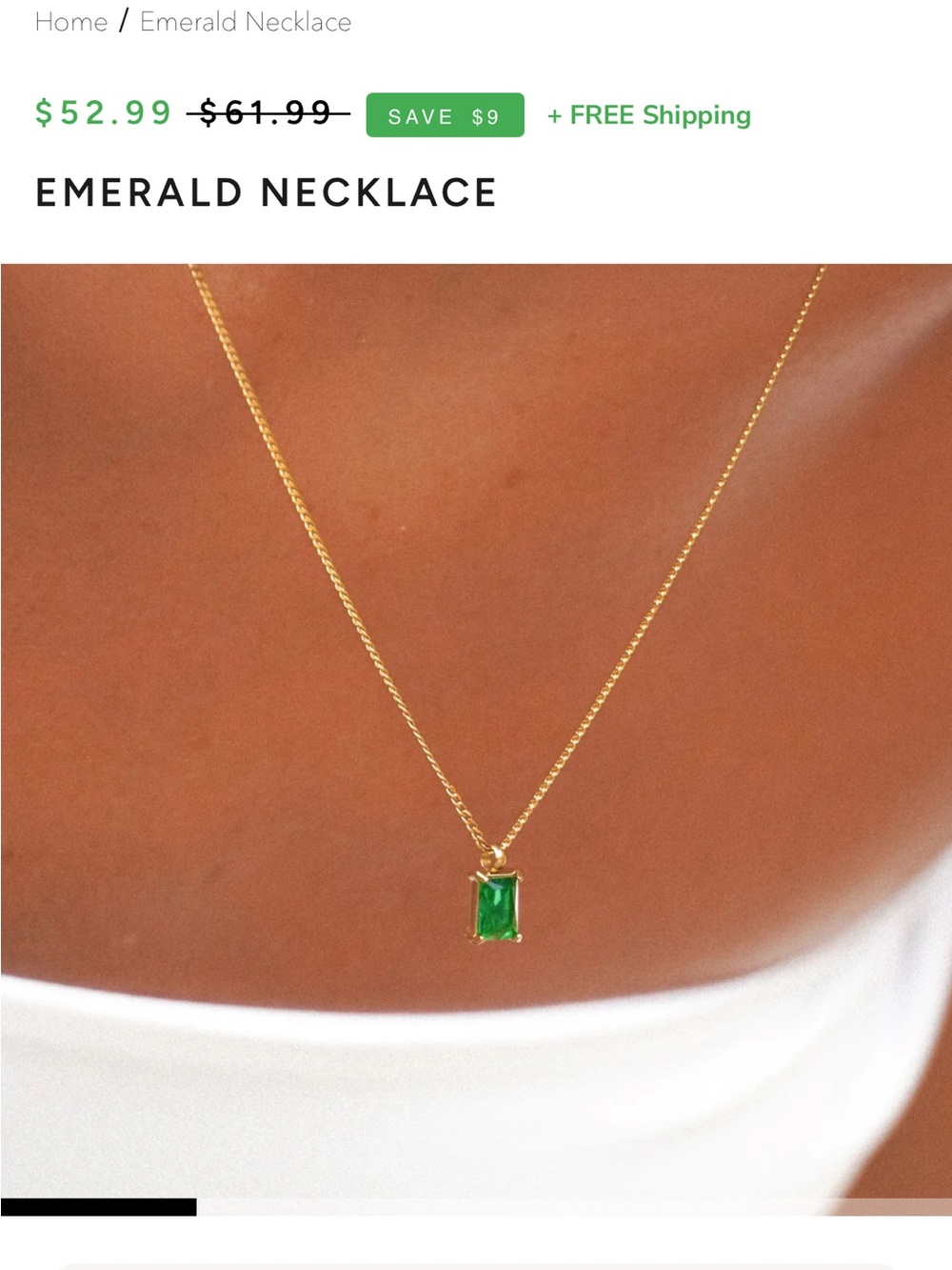 Gold Emerald Pendant Necklace in Green